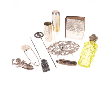 Sterling Silver Ladies Vanity & Accessory Collection, consisting of 9 items including cherub detail, buckle, silver-topped gl