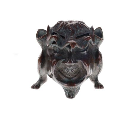 Antique Bronze Anthropomorphic Devil French Inkwell circa 1910. There is some light tarnishing and corrosion to the bronze. T