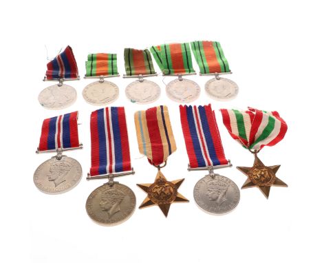 WW2 Medals Collection consisting of 10 pieces inc. War Defence, Africa, Italy Stars.