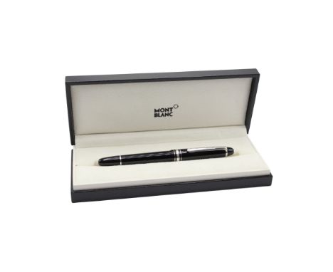 Montblanc - Meisterstuck Black Cased Fountain Pen 14ct White Gold Nib, Platinum Plated Banding and Clip Detail In original bo