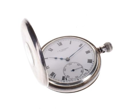 Vintage Hallmarked .925 Silver J.W. Benson Half Hunter Hand Wind Pocket Watch. J.W. Benson signed 15 jewel hand wind movement
