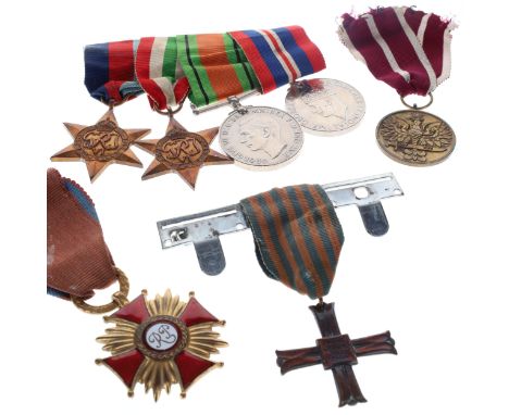 WW2 Polish Monte Cassino Commemorative Cross Medal Collection, consisting of 7 pieces inc. Polish Cross of Merit Cross number