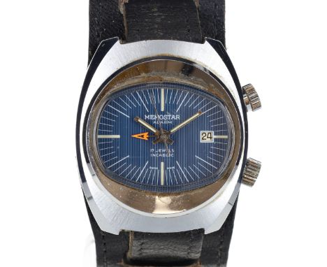 Memostar - Vintage Hand Wind Alarm Watch. AS Cal. 1931 21 jewel hand wind alarm and date movement. Chrome plated case with mi