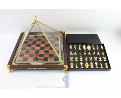 Franklin Mint Tutankhamun Pharaoh Chess Set, Original Box. The set is intricately carved featuring 24ct gold plate and enamel