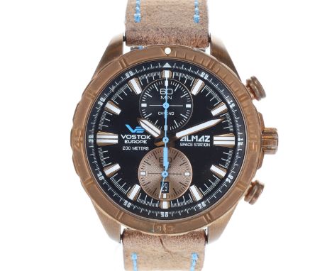 Vostok Europe  - Almaz Space Station Bronze Chronograph Watch. Miyota Cal. 6S11 Meca-quartz movement. The case is made of bro