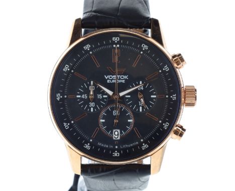Vostok Europe - Limousine Chronograph Gold Tone Watch. Seiko Cal. VK63 Meca-Quartz movement. Reference No. 5608689The case is