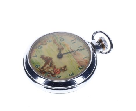 Smiths - Ranger Vintage Painted Dial Hand Wind Pocket Watch. Hand wind movement code reference: 5210M. Chrome plated base met