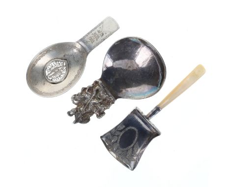 Antique Sterling Silver Caddy Spoon Collection, consisting of 3 items with various hallmarks, including Georgian, George Unit