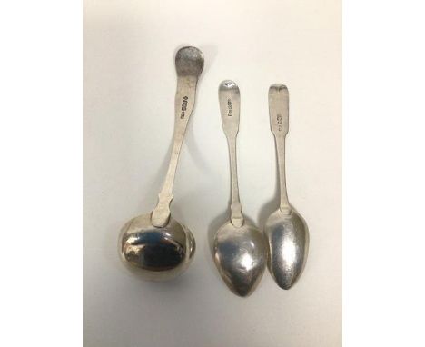 A David Gray, Dumfries silver teaspoon (15cm) and a Georgian Edinburgh silver spoon and a Georgian Edinburgh ladle (combined: