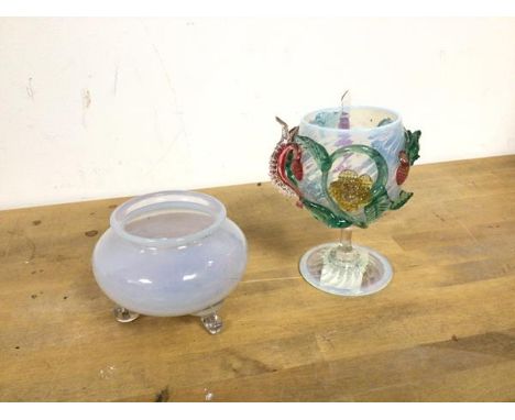 A Murano style glass with foliate design, some losses (11cm), and a footed opaque glass bowl