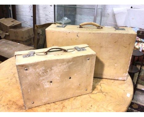 Two vintage travelling cases, both with initials EMW, the smaller marked Cleghorn, Edinburgh (larger: 45cm x 72cm x 21cm)