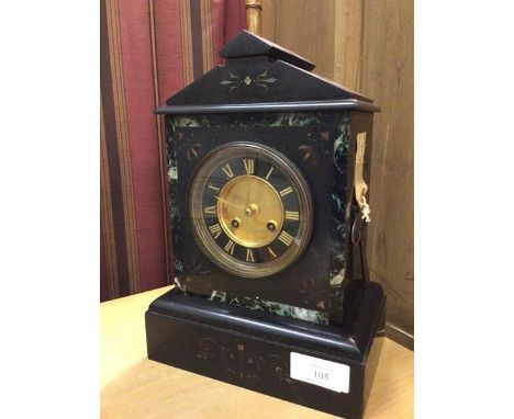 A late 19thc/early 20thc slate mantel clock of traditional style, the dial with roman numerals and inscribed, ....., Paris (3