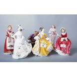 Five Royal Doulton porcelain figures, "Old Country Roses" HN3692, "Adele" HN2480, "Stephanie"