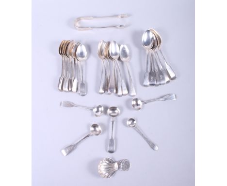 A set of six fiddle pattern teaspoons, six Old English pattern teaspoons, twelve silver fiddle pattern teaspoons, monogrammed
