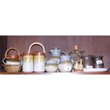 Seven pieces of Chris Aston studio pottery, a Royal Vale porcelain dish, painted with flowers, and a