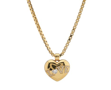 Chopard, an 18ct gold Love pendant, with heart-shape diamond highlight and brilliant-cut diamond Love script, suspended from 