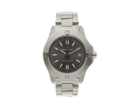 Breitling, a stainless steel Colt 41 bracelet watch, grey dial, reference A17313, signed automatic movement with quick date s
