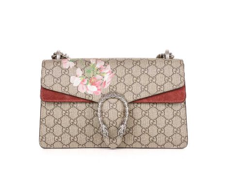 Gucci a supreme Blooms Dionysus handbag, crafted from the maker's GG coated canvas exterior, overlayed with a pink floral pri