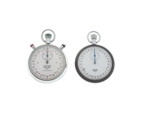 Heuer, three vintage stopwatches, to include a Trackmaster, a Microsplit 320 digital stopwatch and a third example, one with 