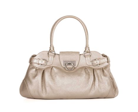 Salvatore Ferragamo, a Gancini Marissa handbag, crafted from grained champagne gold leather, with polished silver-tone hardwa