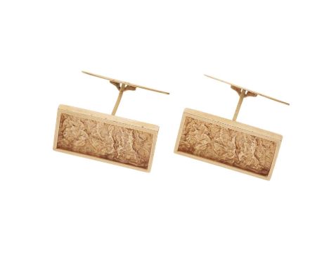 A pair of 14ct gold cufflinks, each designed as a rectangular-shape textured panel, stamped 585, length of cufflink face 2.1c
