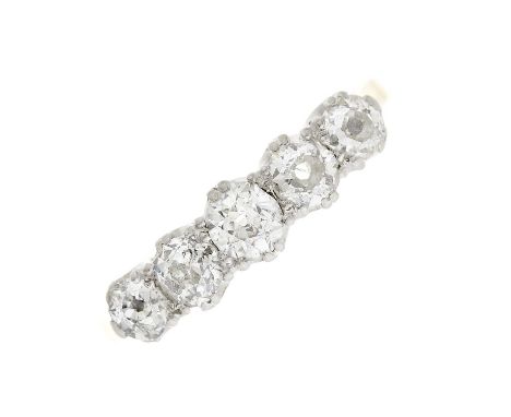 An early 20th century 18ct gold and platinum, graduated old-cut diamond five-stone ring, estimated total diamond weight 1ct, 