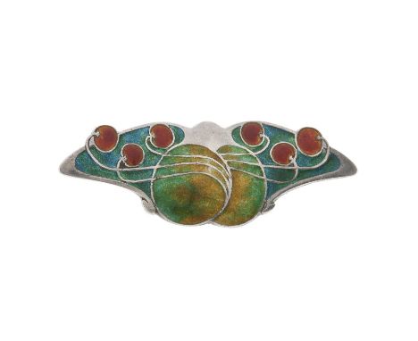 Archibald Knox for Liberty &amp; Co., an Arts &amp; Crafts silver and polychrome enamel Cymric brooch, with 9ct gold pin, mak
