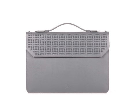 Christian Louboutin, a studded briefcase, crafted from grey leather, featuring a stud embellished magnetic flap closure, sing