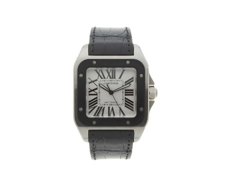 Cartier, a stainless steel Santos 100 XL wrist watch, circa 2011, rubber bezel, reference 2656, signed automatic movement cal