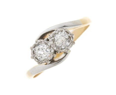 An 18ct gold old-cut diamond two-stone crossover ring, with asymmetric shoulders, estimated total diamond weight 0.40ct, H-I 