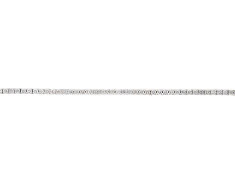 An 18ct gold brilliant-cut diamond line bracelet, with partially concealed push-piece clasp, total diamond weight 4ct, engrav
