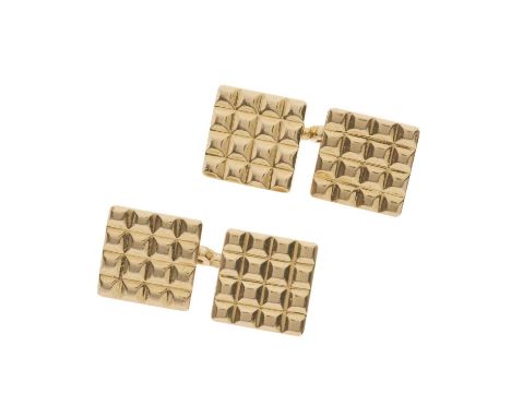 Cartier, a pair of vintage 14ct gold cufflinks, each designed as a square-shape chequerboard panel, with connecting chain, si