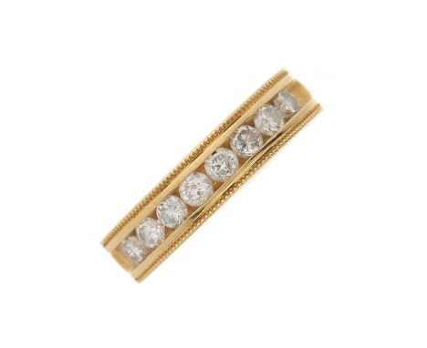 An 18ct gold brilliant-cut diamond half eternity band ring, estimated total diamond weight 0.55ct, I-J colour, SI2-P1 clarity