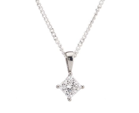 An 18ct gold square-shape diamond single-stone pendant, suspended from a curb-link chain, diamond weight 1.12ct, estimated H-