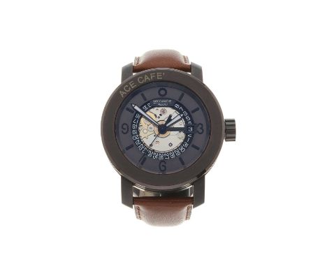 Meccaniche Veloci, a CNC-treated titanium Ace Cafe wrist watch, circa 2011, exhibition case back, signed automatic movement w