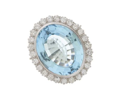 An 18ct gold aquamarine and brilliant-cut diamond cluster cocktail ring, aquamarine estimated weight 14ct, estimated total di