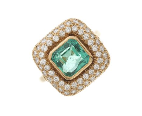 An exceptional 18ct gold Colombian emerald and brilliant-cut diamond cluster ring, with report from GCS stating Colombia, ind