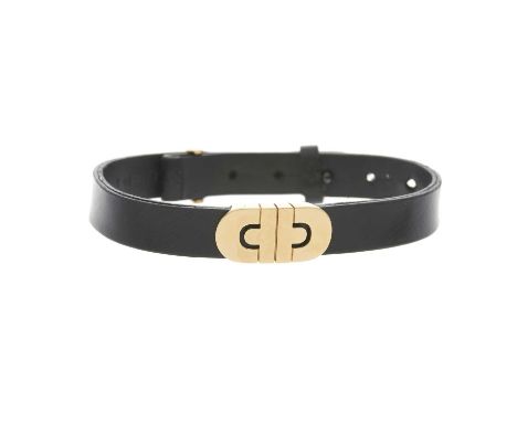 Bulgari, an 18ct gold Parentesi bracelet, with adjustable black leather strap and 18ct gold buckle, signed Bulgari, Italian m