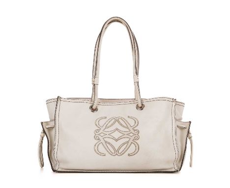 Loewe, an Anagram tote, crafted from ivory leather, featuring the maker's anagram logo on one side and name on the reverse, w