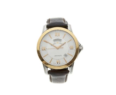 Maurice Lacroix, a stainless steel and gold Pontos Day Date wrist watch, exhibition case back, reference PT6058, signed autom