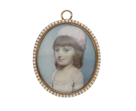 George Engleheart (1750-1829), a fine portrait miniature, circa 1785, watercolour on ivory, painted to depict a young girl we