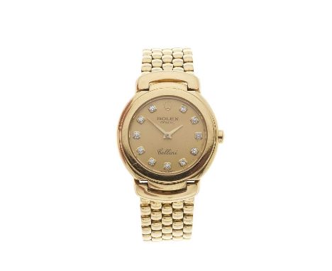 Rolex, an 18ct gold Cellini bracelet watch, circa 1991, factory diamond set dial, reference 6621/8, signed quartz movement ca