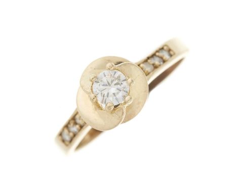 A 14ct gold brilliant-cut diamond single-stone ring, with single-cut diamond line shoulders, estimated total diamond weight 0