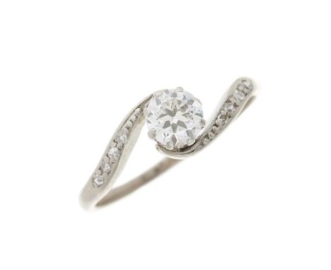 A mid 20th century 18ct gold and platinum, circular-cut diamond single-stone ring, with single-cut diamond line asymmetric sh