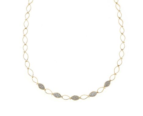 An 18ct gold open-link necklace, with pave-set diamond marquise-shape highlights and spring-ring clasp, estimated total diamo