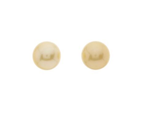 A pair of 18ct gold cultured pearl single-stone stud earrings, pearls measure approximately 8.9mm, mount stamped 750, 2.5gOve