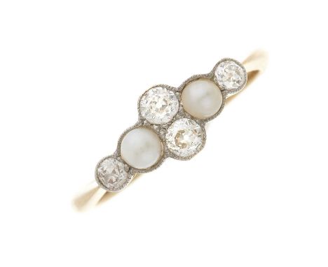 An Edwardian 18ct gold old-cut diamond and seed pearl dress ring, estimated total diamond weight 0.30ct, pearls measure appro