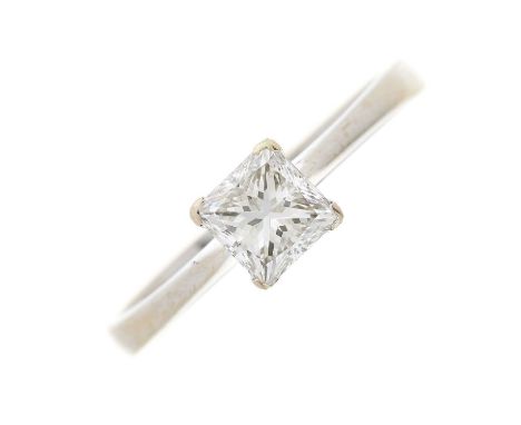 An 18ct gold square-shape diamond single-stone ring, with tapered band, diamond estimated weight 0.75ct, I-J colour, VS clari