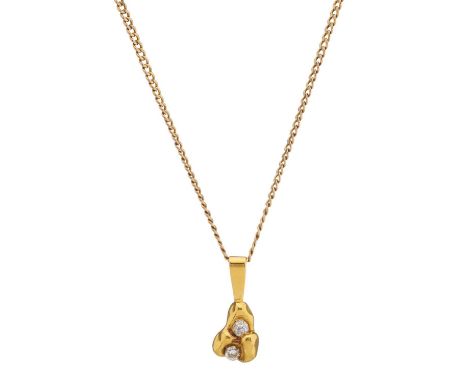 A 22ct gold nugget pendant, with old and brilliant-cut diamond duo highlight, suspended from a 9ct gold curb-link chain, esti
