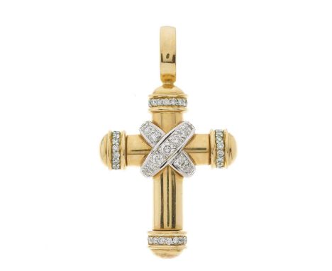 An 18ct gold brilliant-cut diamond accent cross pendant, total diamond weight 0.77ct, engraved to mount, estimated H-I colour